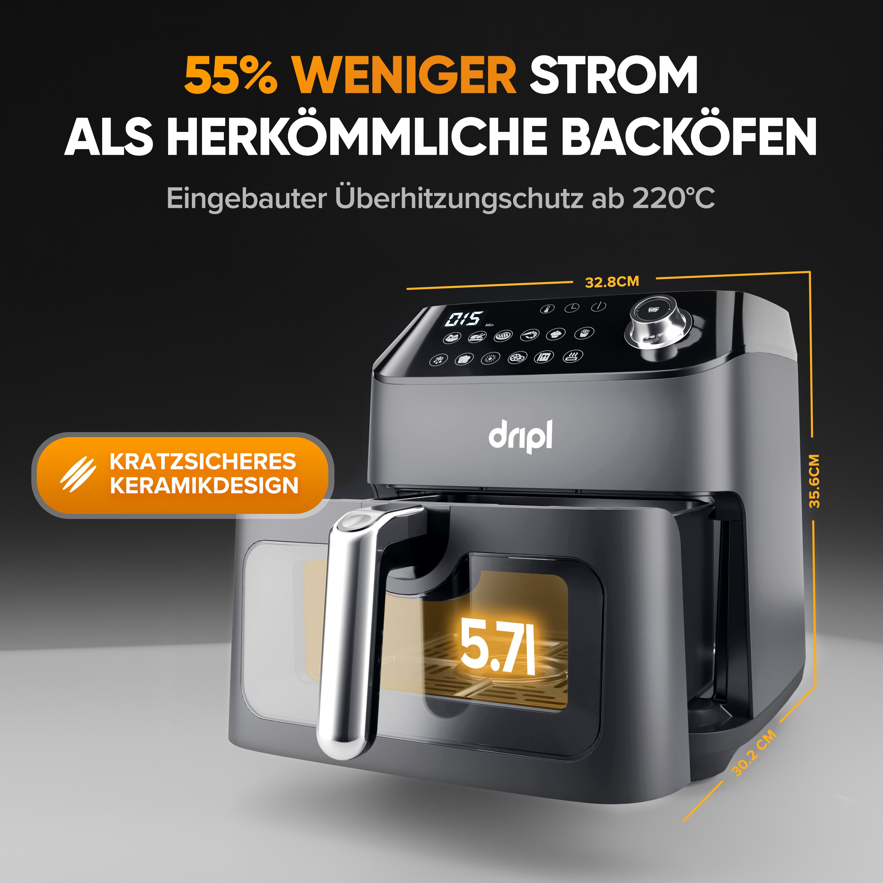 Dripl Heißluftfritteuse 5,7L mit LCD Touchscreen - Secret Sale